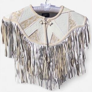 Vintage Hand-Tailored Western Leather Fringe Capelet Collar Accessory